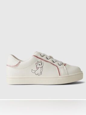 GAP White Kids Sneakers with Pink Trim and Cat Print